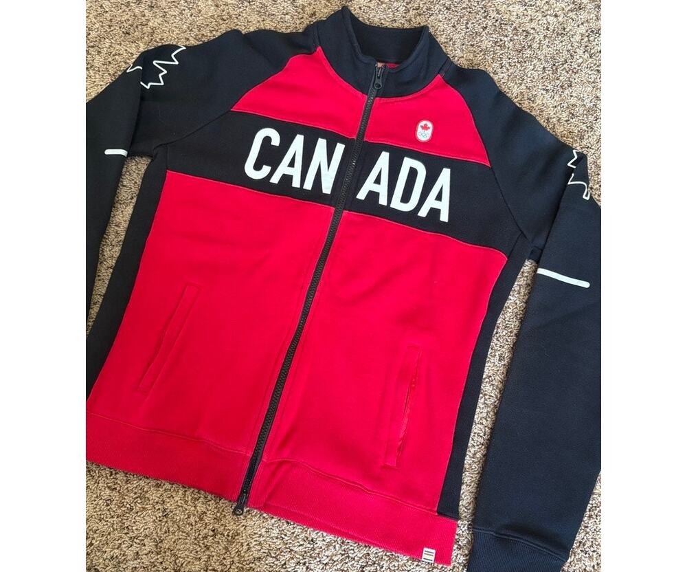 Hudsons Bay Team Canada Olympic Full Zip Track Jacket Womens Size Medium Red EUC